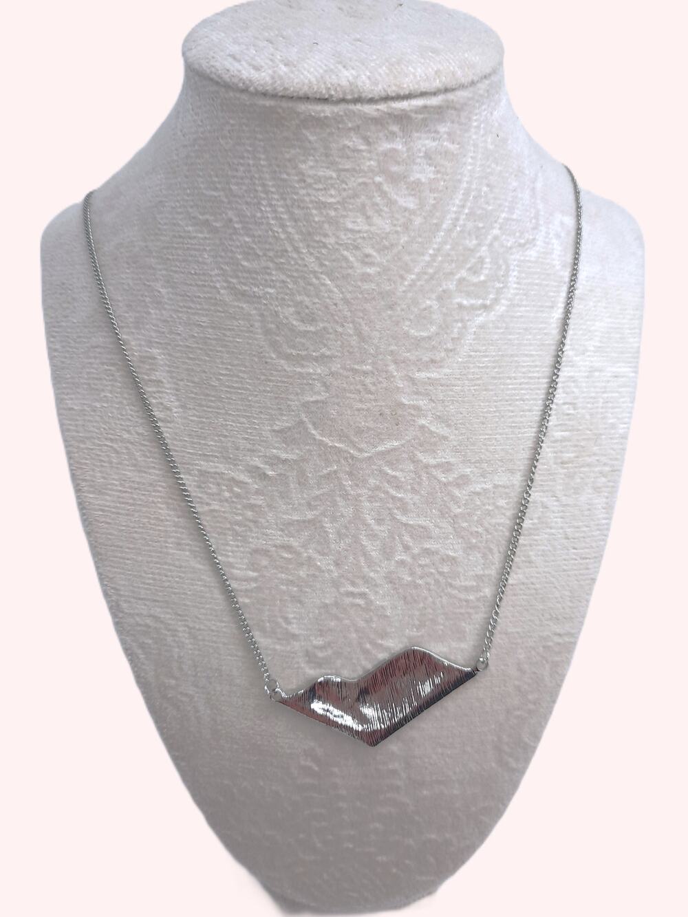 Minimalist Geometric Mountain Pendant Necklace Silver Plated Reversible NEW